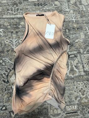 ZARA Peach & Charcoal Draped Sleeveless Wrap Top